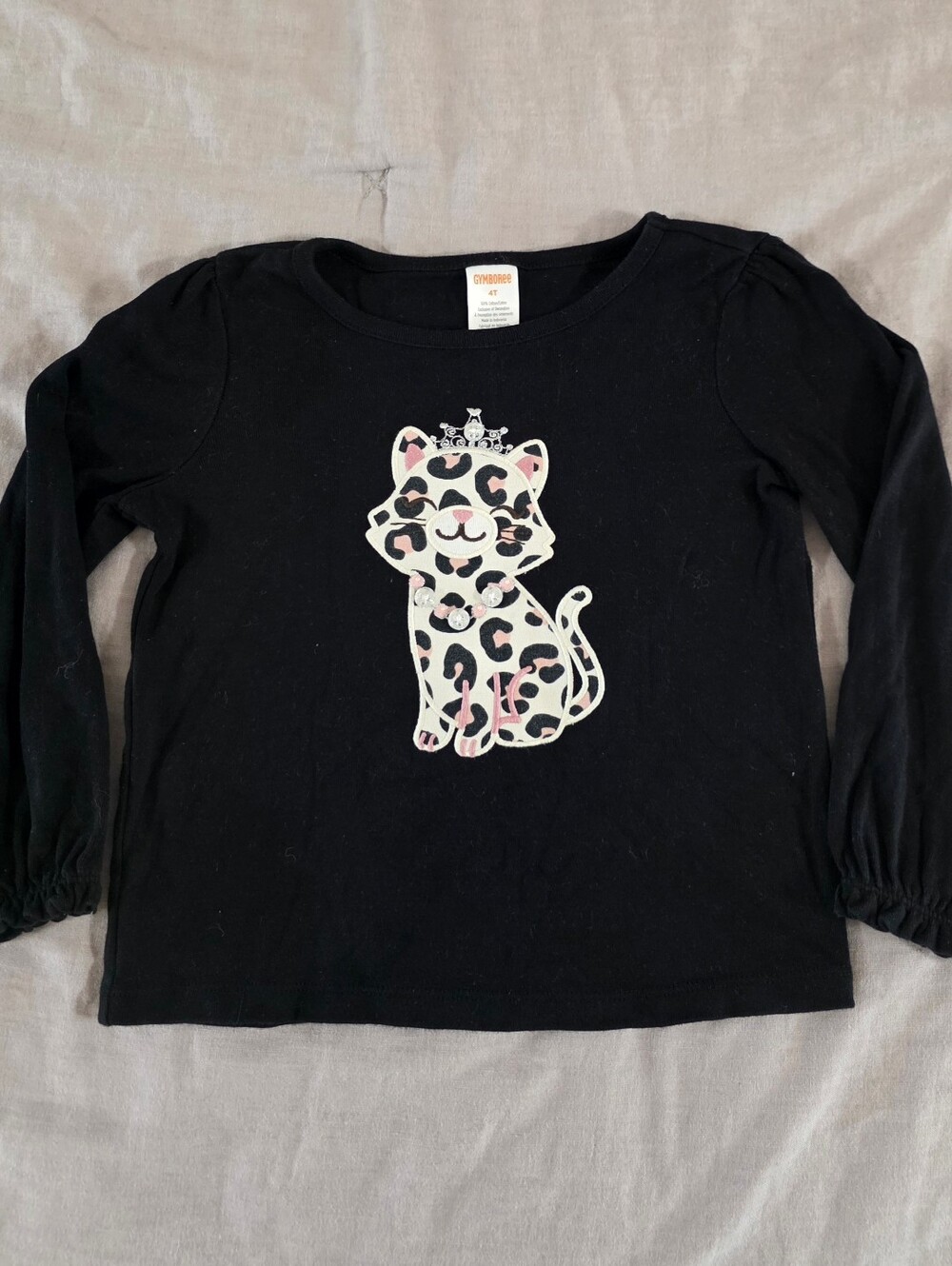 Gymboree Toddler Girls Black Long Sleeve Embroidered Cheetah Long Sleeve Shirt 4